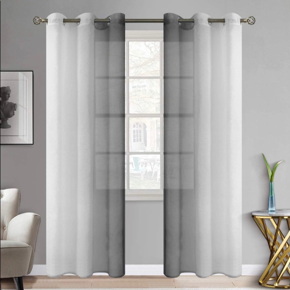 Sheer Gray and White Ombre Curtains (42" x 84”), new in package